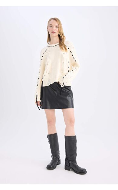 Coool A Kesim Yüksek Bel Suni Deri Mini Etek