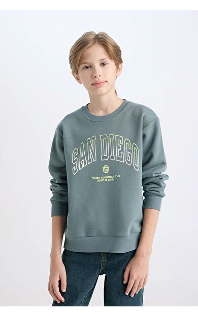 DeFacto Erkek Çocuk Regular Fit Bisiklet Yaka Baskılı Kalın Sweatshirt D3031A824WNGN1249