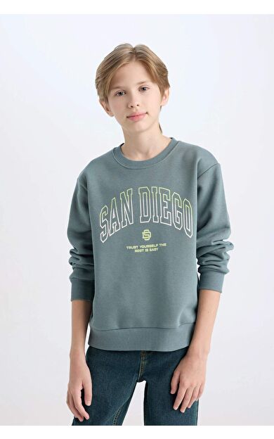 DeFacto Erkek Çocuk Regular Fit Bisiklet Yaka Baskılı Kalın Sweatshirt D3031A824WNGN1249