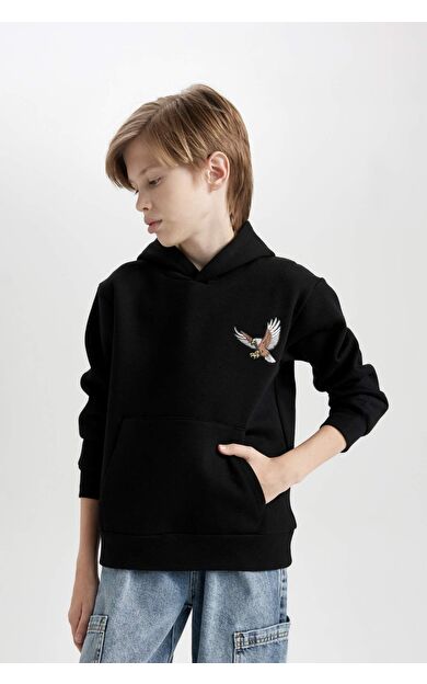 DeFacto Erkek Çocuk Kapüşonlu Baskılı Sweatshirt D3032A824WNBK81