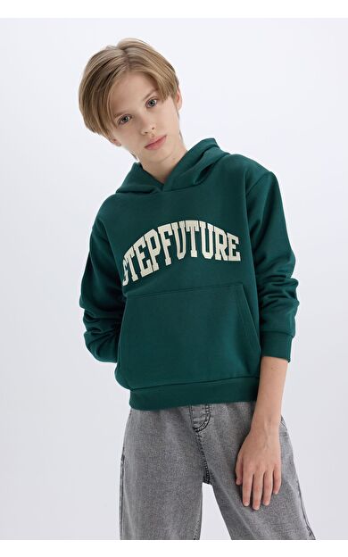 DeFacto Erkek Çocuk Regular Fit Kapüşonlu Baskılı Kalın Sweatshirt D3033A824WNGN155