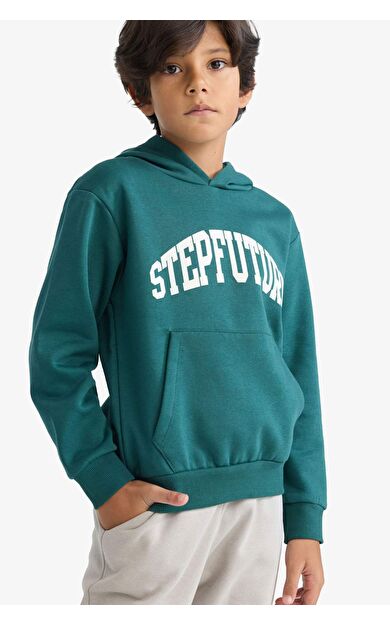 DeFacto Erkek Çocuk Regular Fit Kapüşonlu İçi Yumuşak Tüylü Kalın Sweatshirt Kumaşı Sweatshirt D3033A825AUGN155