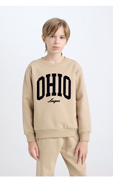 DeFacto Erkek Çocuk Regular Fit Bisiklet Yaka Baskılı Kalın Sweatshirt D3034A824WNBG732