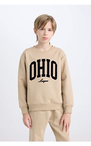 DeFacto Erkek Çocuk Regular Fit Bisiklet Yaka Baskılı Kalın Sweatshirt D3034A824WNBG732