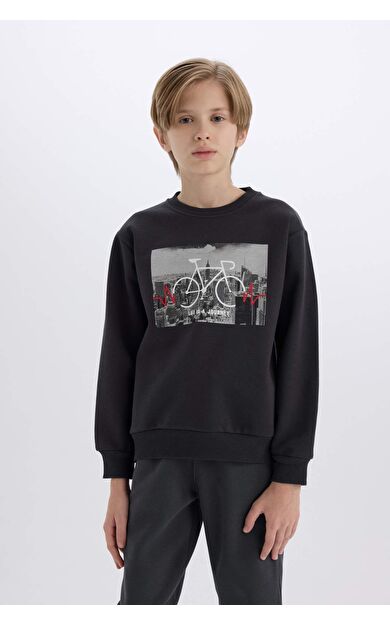 DeFacto Erkek Çocuk Regular Fit Bisiklet Yaka Baskılı Kalın Sweatshirt D3038A824WNAR206