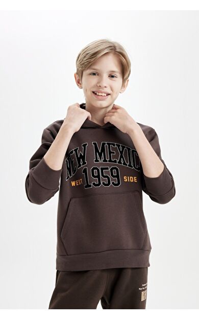 DeFacto Erkek Çocuk Regular Fit Kapüşonlu Baskılı Kalın Sweatshirt Kumaşı Sweatshirt D3055A824WNBN130