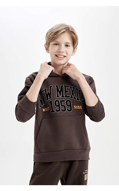 DeFacto Erkek Çocuk Regular Fit Kapüşonlu Baskılı Kalın Sweatshirt Kumaşı Sweatshirt D3055A824WNBN130