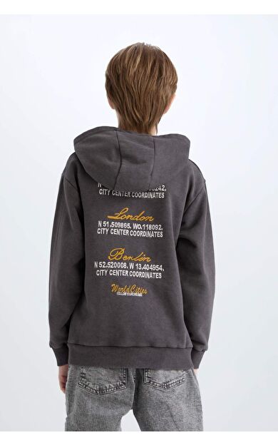 DeFacto Erkek Çocuk Kapüşonlu Sırt Baskılı Sweatshirt D3060A824WNAR223