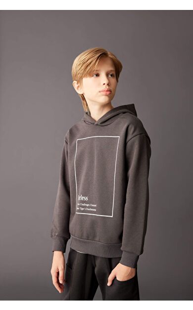 DeFacto Erkek Çocuk Kapüşonlu Baskılı Kalın Sweatshirt D3095A824AUAR15