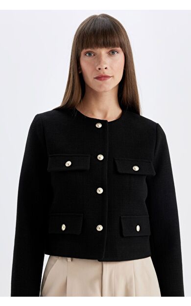 DeFacto Crop Bisiklet Yaka Düğme Kapamalı Blazer Ceket