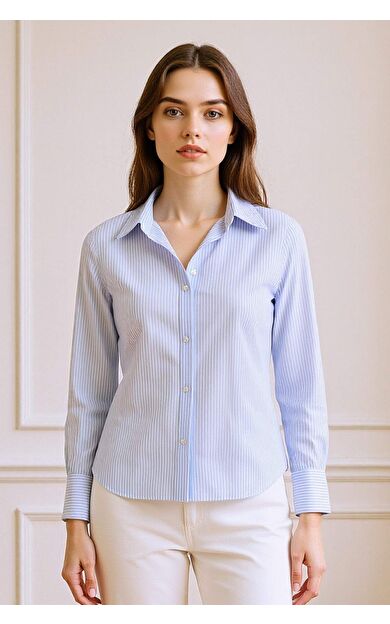 Fitted Gömlek Yaka Poplin Uzun Kollu Gömlek D3172AX25SMBE503