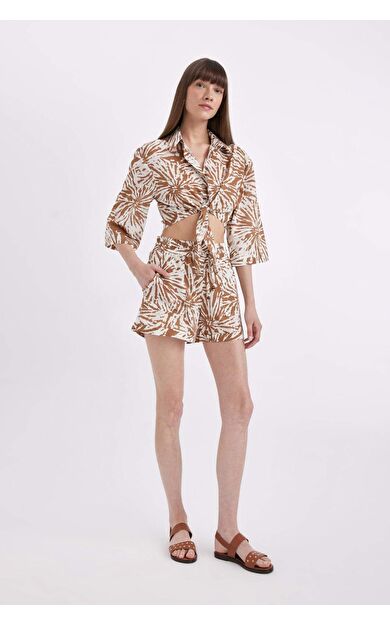 DeFactoFit Yüksek Bel Kısa Paça Vual Şort