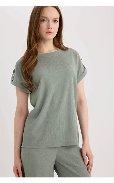 DeFacto Regular Fit Bisiklet Yaka Bürümcük Kısa Kollu Tişört D3198AX25SPGN1100