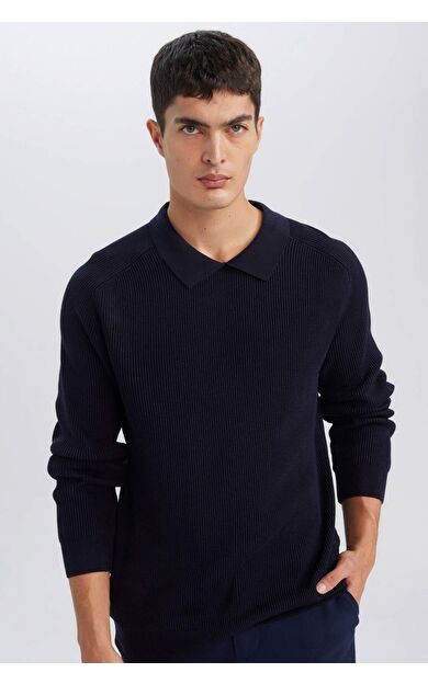 DeFacto Standart Fit Polo Yaka Basic Düz Triko Kazak D3218AX24WNNV64