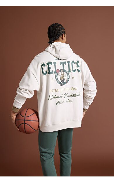 DeFacto DeFactoFit NBA Boston Celtics Oversize Geniş Kalıp Kapüşonlu Kalın Kumaş Sweatshirt