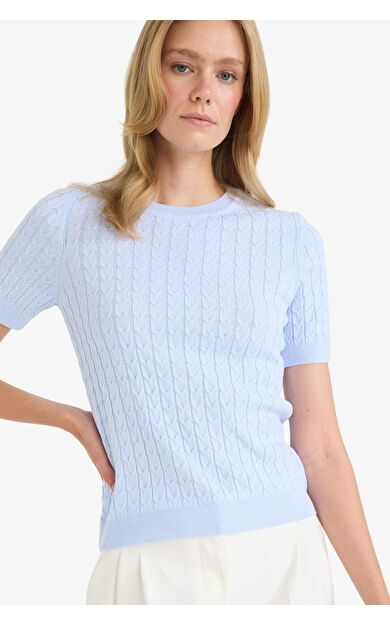 DeFacto Regular Fit Bisiklet Yaka Kısa Kollu Triko Kazak D3306AX25AUBE250