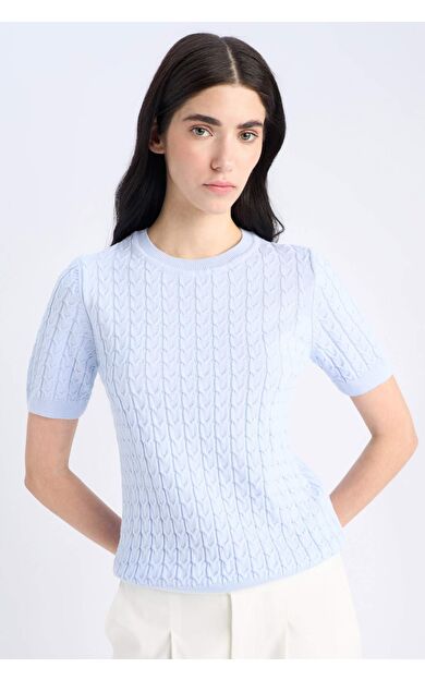 DeFacto Regular Fit Bisiklet Yaka Basic Düz Triko Kısa Kollu Kazak D3306AX25SMBE250