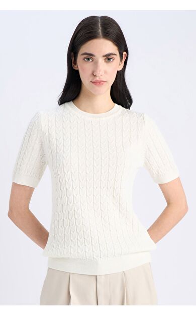 DeFacto Regular Fit Bisiklet Yaka Basic Düz Triko Kısa Kollu Kazak D3306AX25SMWT34