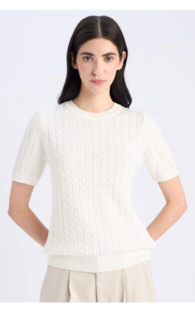 DeFacto Regular Fit Bisiklet Yaka Basic Düz Triko Kısa Kollu Kazak D3306AX25SMWT34