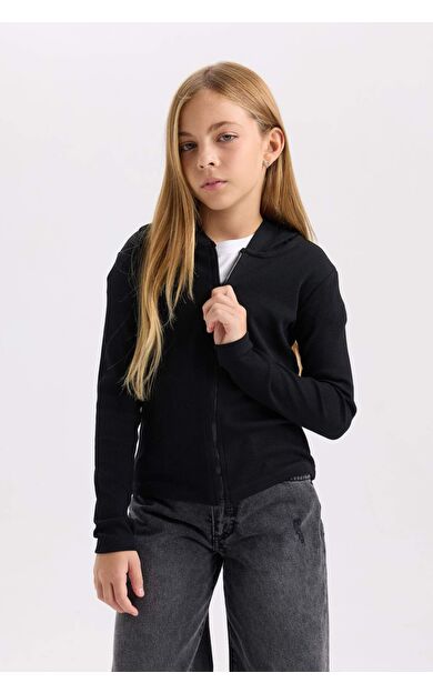 DeFacto Kız Çocuk Kapüşonlu Fitilli Kaşkorse Hırka