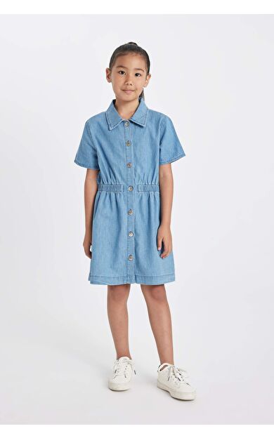 Kız Çocuk Kısa Kollu Jean Elbise