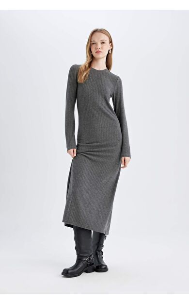 DeFacto Bodycon Bisiklet Yaka Uzun Kollu Maxi Elbise