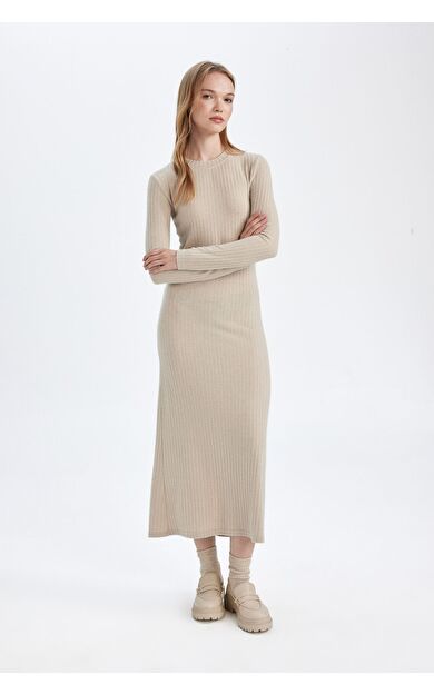 DeFacto Bodycon Bisiklet Yaka Uzun Kollu Maxi Elbise
