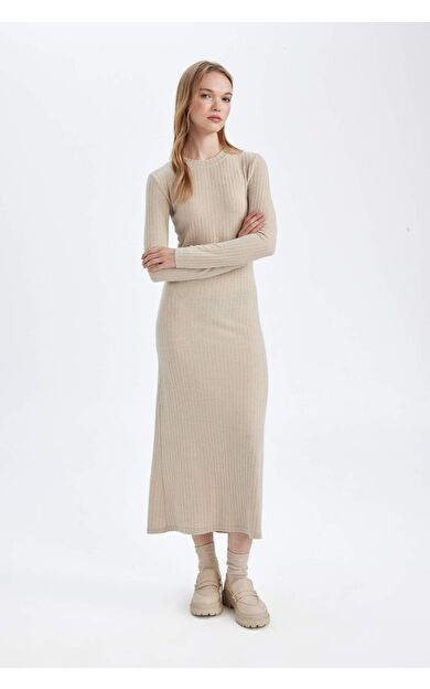 DeFacto Bodycon Bisiklet Yaka Uzun Kollu Maxi Elbise