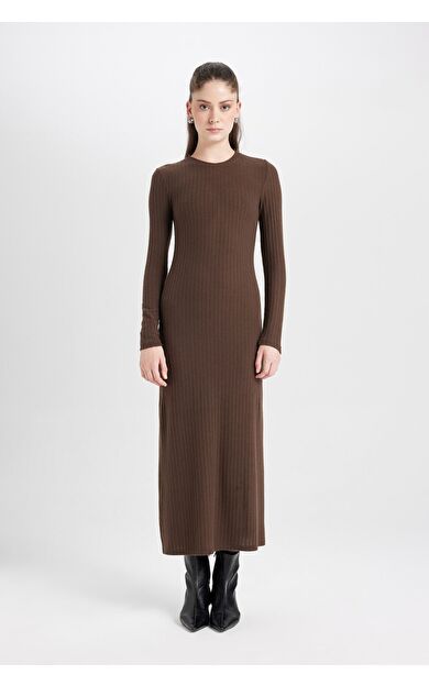 DeFacto Bodycon Bisiklet Yaka Uzun Kollu Maxi Elbise