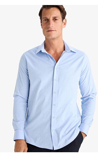 DeFacto Modern Fit Polo Yaka Poplin Uzun Kollu Gömlek D3375AX24AUBE177