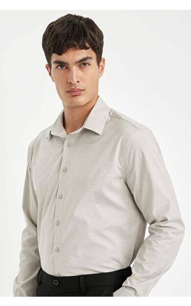 DeFacto Modern Fit Polo Yaka Poplin Uzun Kollu Gömlek D3375AX24AUGR297