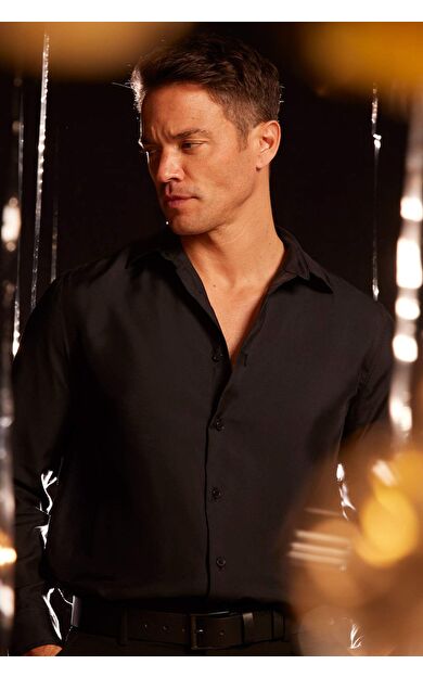 DeFacto Relax Fit Polo Yaka Twill Uzun Kollu Gömlek D3376AX24AUBK26