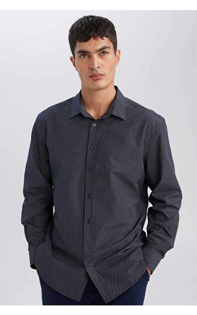 DeFacto Modern Fit Polo Yaka Poplin Uzun Kollu Gömlek D3377AX24AUNV82