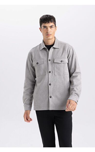 DeFacto Regular Fit Polo Yaka Süet Gömlek Ceket D3379AX25SPGR308
