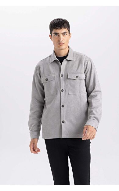 DeFacto Regular Fit Polo Yaka Süet Gömlek Ceket D3379AX25SPGR308