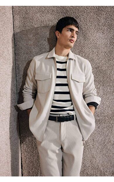 Regular Fit Polo Yaka Fitilli Kadife Gömlek Ceket