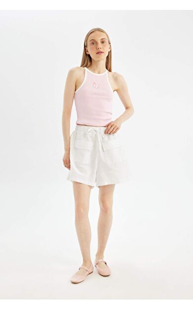 DeFactoFit Coool Relax Fit Normal Bel Kısa Paça Keten Karışımlı Şort