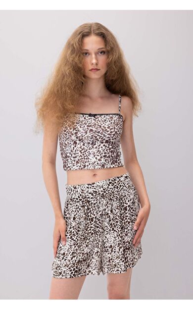 DeFacto Fitted Leopar Desenli Kare Yaka Atlet