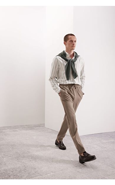 DeFacto DeFactoFit Regular Fit Polo Yaka Çizgili Oxford Uzun Kollu Gömlek