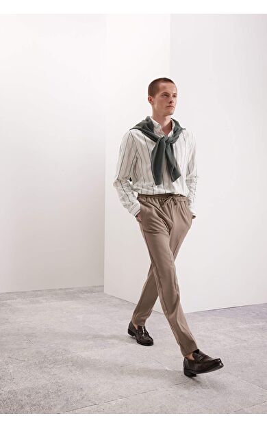 DeFacto DeFactoFit Regular Fit Polo Yaka Çizgili Oxford Uzun Kollu Gömlek