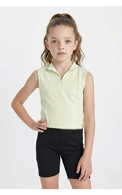 DeFacto DeFactoFit Kız Çocuk Slim Fit Polo Yaka Basic Kolsuz Tişört