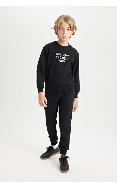 DeFacto Erkek Çocuk Baskılı Sweatshirt Eşofman Altı 2'li Takım D3560A824WNBK81