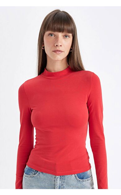DeFacto DeFactoFit Slim Fit Yarım Balıkçı Yaka Uzun Kollu Tişört