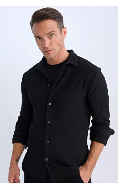 DeFacto Modern Fit Polo Yaka Uzun Kollu Gömlek D3692AX24AUBK81