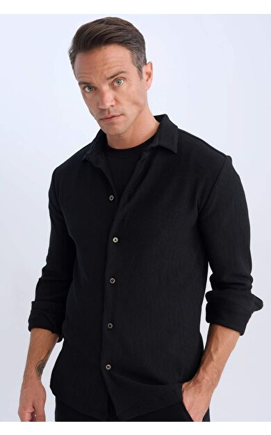 DeFacto Modern Fit Polo Yaka Uzun Kollu Gömlek D3692AX24AUBK81