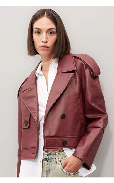 Afra x DeFacto Regular Fit Smokin Yaka Suni Deri Ceket Mont