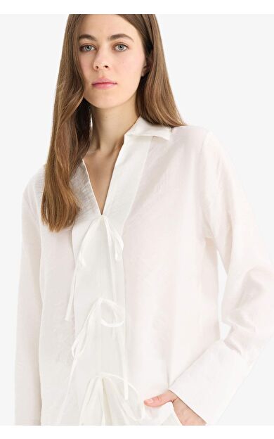 Regular Fit Yuvarlak Yaka Krinkıl Viskon Uzun Kollu Gömlek