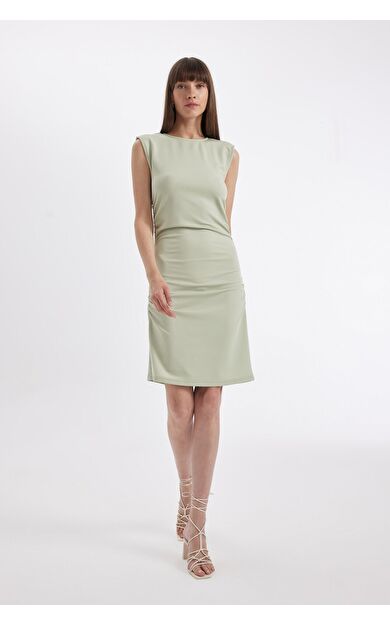 DeFacto Bodycon Yuvarlak Yaka Krep Kolsuz Midi Elbise