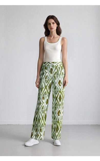 DeFacto Relax Fit Desenli Cepli Geniş Paça Krinkıl Viskon Pantolon
