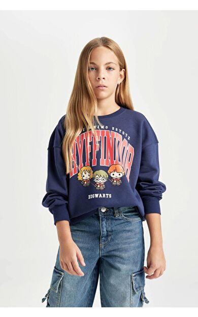 DeFacto Kız Çocuk Harry Potter Relax Fit Bisiklet Yaka Sweatshirt